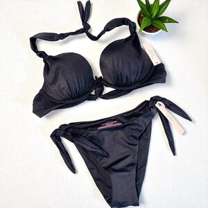 Victoria’s Secret Black Tie Bikini Set NWT Size 34B Small Swim